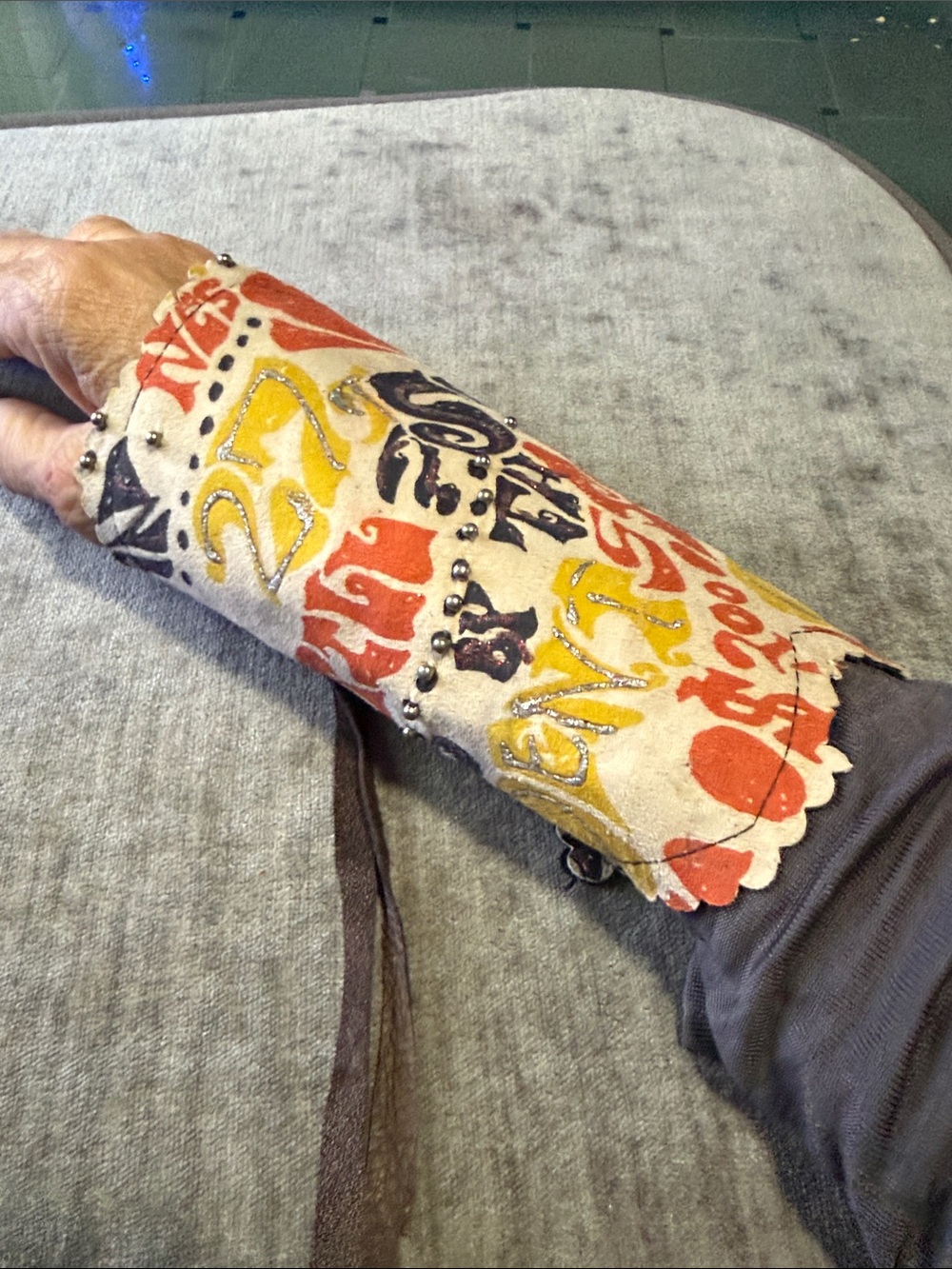 Leather Wrist Cuff with Multicolor Graphics - Unbranded